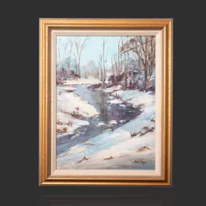 WINTER SCENE PAINTING ON CANVAS BY MAE SIPE.