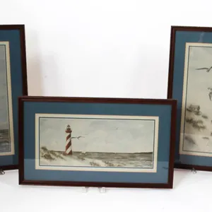 THREE FRAMED COASTAL PRINTS BY D. MORGAN.
