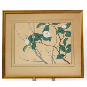 FRAMED ASIAN BOTANICAL BLOCK PRINT.