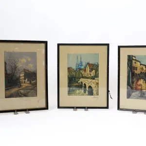 THREE FRAMED COLOR ETCHINGS PENCIL SIGNED.
