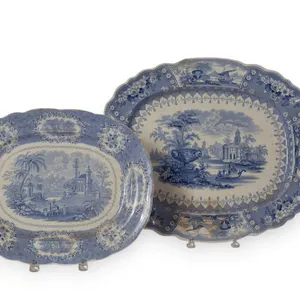 BLUE STAFFORDSHIRE PLATTERS BY RIDGWAY AND MAYER.