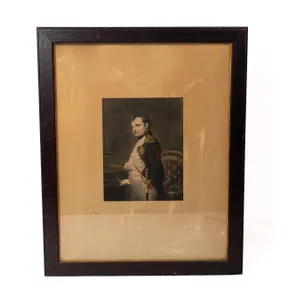 FRAMED ETCHING BASED ON  PAUL DELAROCHE 1838 OIL PAINTING NAPOLEON IN HIS STUDY.