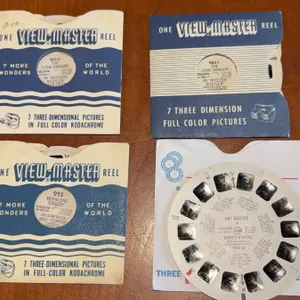 Four 1950s view master reels. 2 Lone Ranger’s, a Hopalong Cassidy, and Roy Rogers.