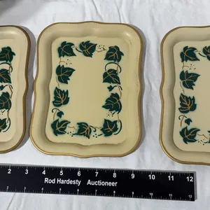 3 Vintage American Art Works cream/ivory metal social supper trays