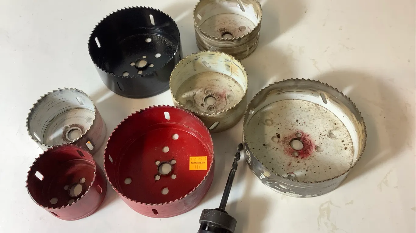 Hole saws 2 3/4, 3, 3 1/2, 3 5/8, 4 1/4, 4 3/8, & 5 inch