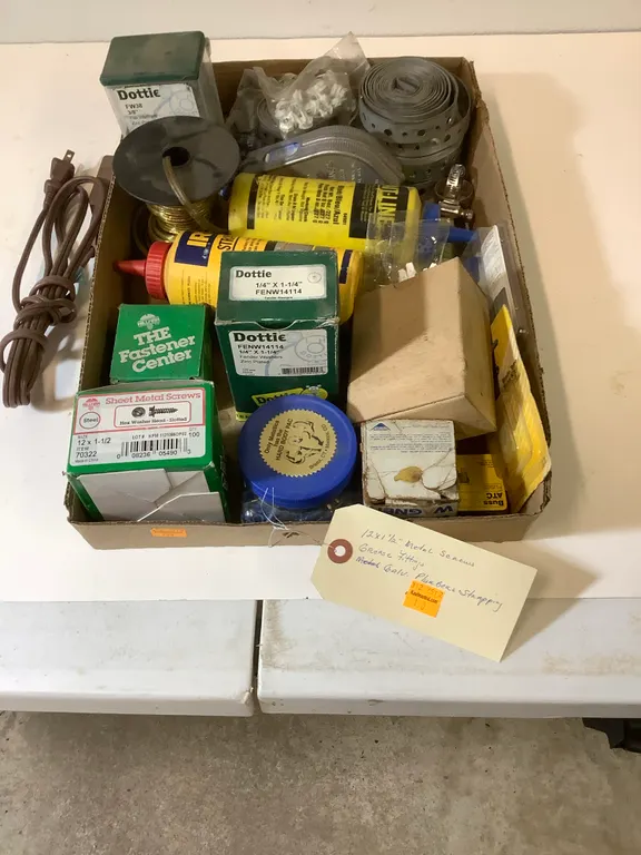 12 x 1 1/2 inch metal screws, grease fittings, galv. Plumber strapping