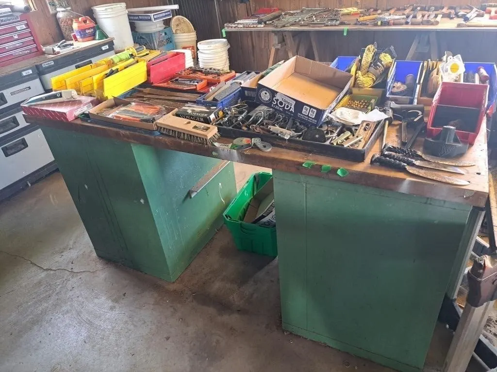 Metal Workbench, Files, Knives, Hardware, Drill
