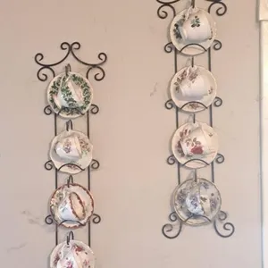 Assortment of Vintage Tea Cups w/Metal Wall Racks