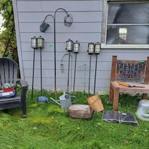 Hanging planters, torch lights, plastic