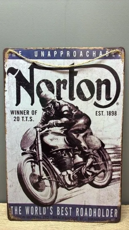 Decorative Tin Sign - Norton Motorcycle. 12”x8”.