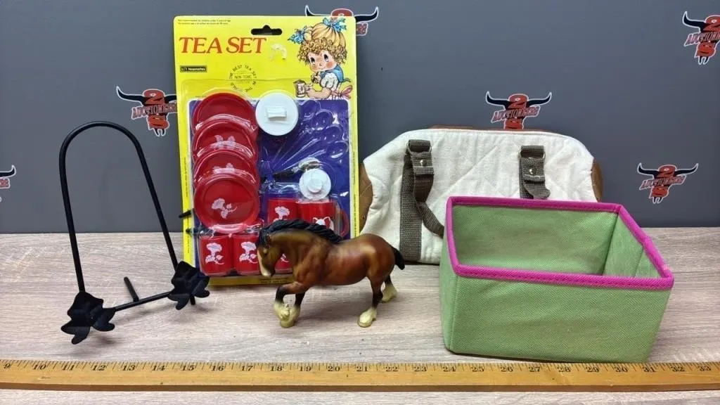 Asst. Items. Plate Stand, Tea Set, Horse Figure,