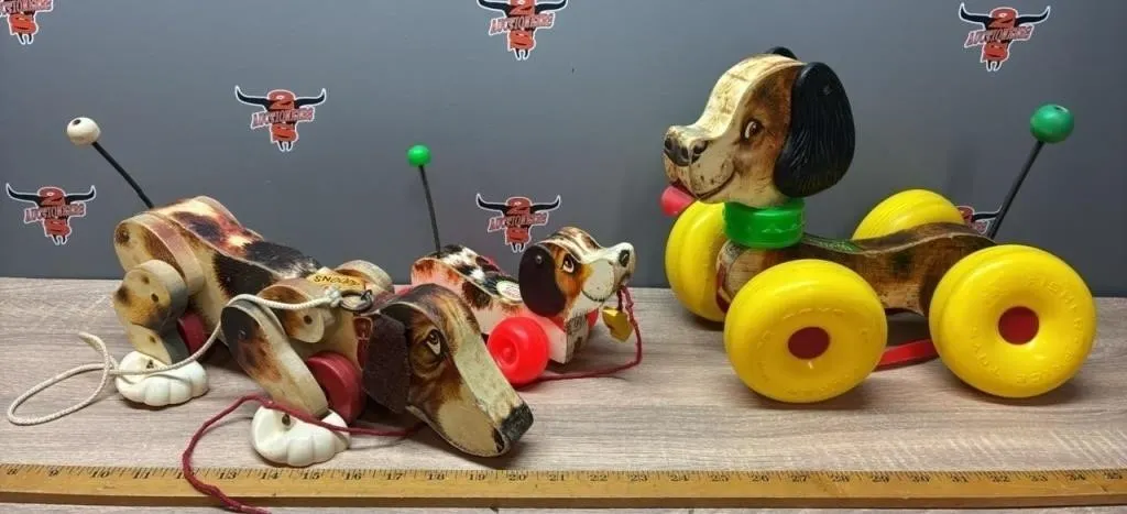 3 Vintage Fisher-Price Pull-Along Dogs.