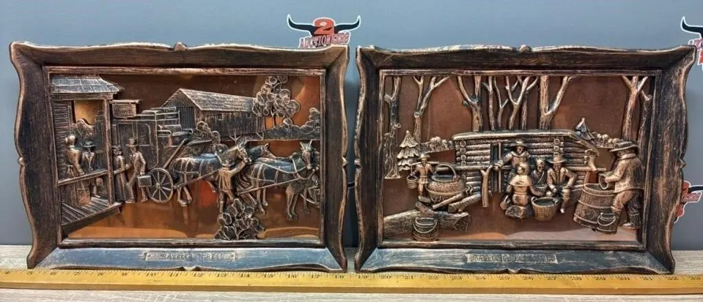2 Vintage Syroco Coppercraft Pictures. 14”x10”.