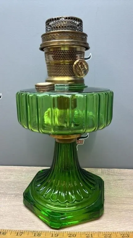 Aladdin Green Corinthian Kerosene Mantle Lamp.