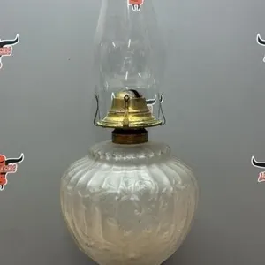 Antique Frosted Glass Floral Oil Lamp. 20”H. *DC