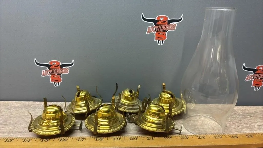 6 Unused #1 Oil Lamp Burners & #1 Chimney.