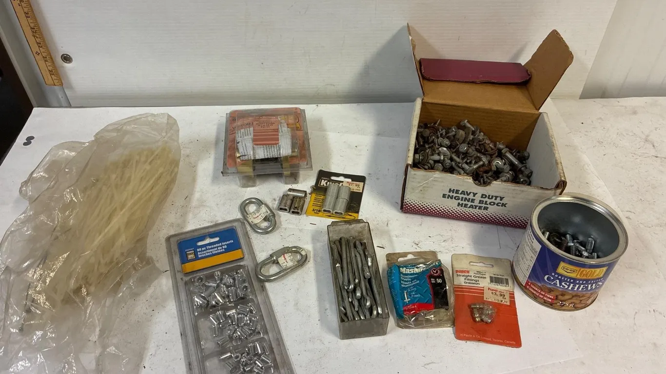 Zip ties. Threaded inserts. Cotter pins. Bolts.
