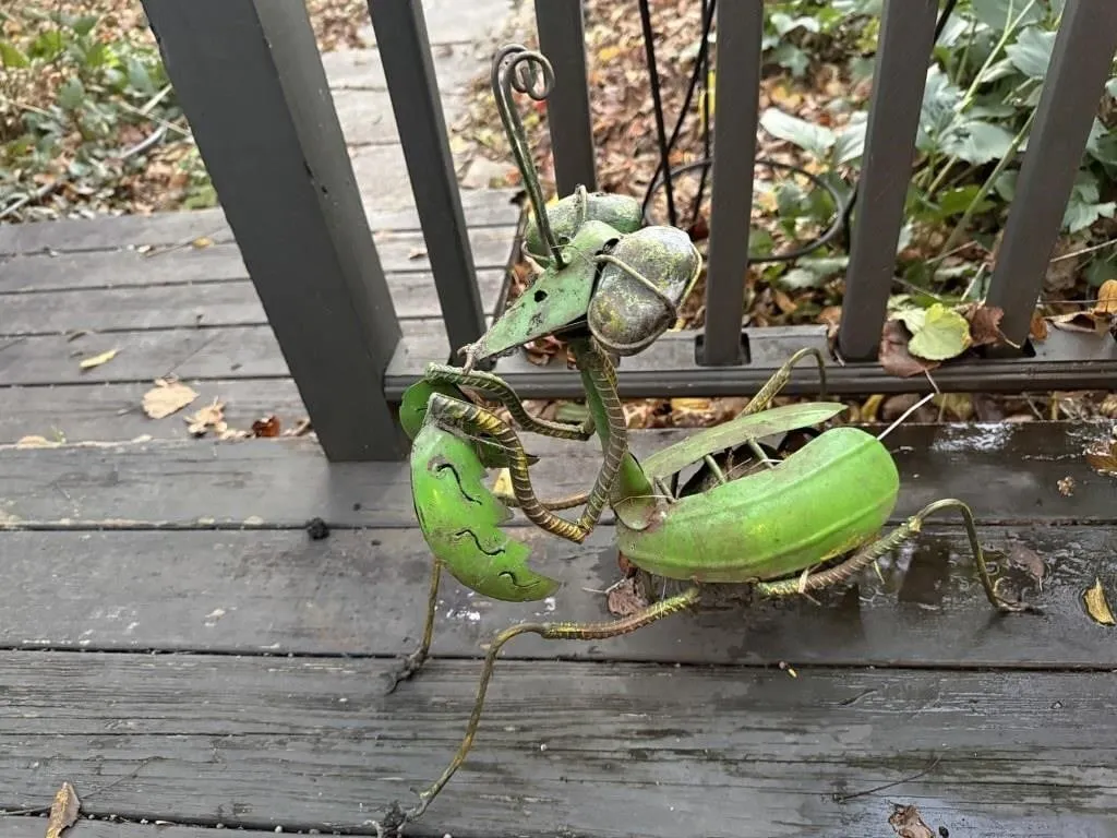 Praying mantis garden art