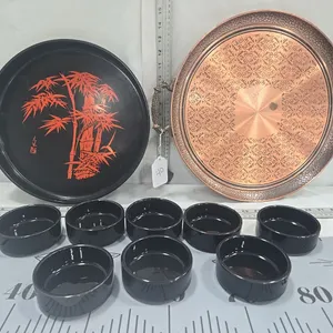Copper Tray, Plastic Tray & 8 small serving bowls