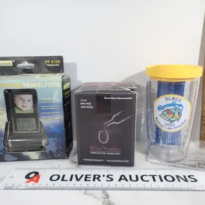 Home & Travel Lot: Mustek Digital Frame, Tervis Buckeye Lake Tumbler & Wine Tumbler
