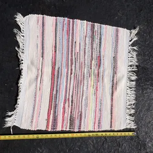 Boho Multicolor Striped Cotton Rag Accent Rug with Fringe Tassels 31" x 26"