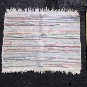 Boho Pastel Striped Cotton Rag Accent Rug with Fringe Tassels 24" x 19"