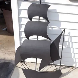 Vintage Brutalist Welded Sheet Metal Sailing Ship Galleon 3D Wall Sculpture 47"