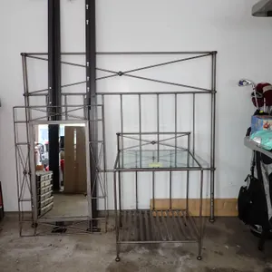 Complete Full Size Wrought Iron Steel Bedroom Set Headboard Rails Nightstand Mirror