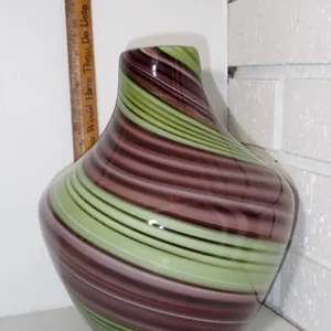 Contemporary Blown Art Glass Swirl Ovoid Vase with Stylized Maker Label