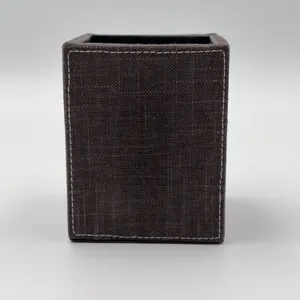 Brown Leather and Fabric Pen Holder
