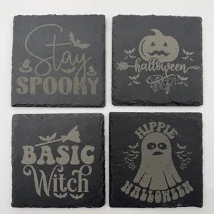 Set of 4 “Halloween” Etched Slate Coasters New