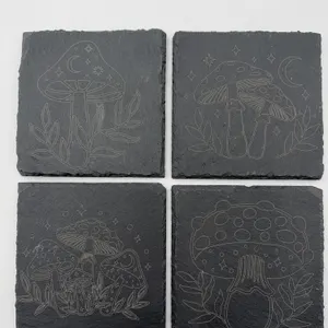Set of 4 “Mushroom” Etched Slate Coasters New