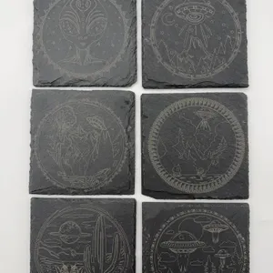 Set of 6 “Alien/UFO” Etched Slate Coasters New
