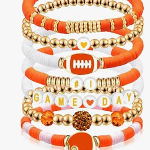 Game Day Football Charm Beaded Stretch Bracelet Sports Jewelry Football Browns New