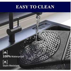 2 Pack Silicone Black Oven Gloves with Soft Lining, Non-Slip and Heat Resistant