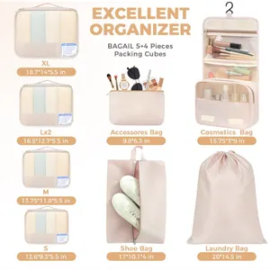 9 Set Packing Cubes with Packing List Luggage Packing Organizers for Travel Cream Color - Open Box