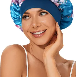 4 Pack Soft Satin Sleeping Cap Wide Band Salon Bonnet Silk Night Sleep Hat Hair Loss Cap, 4 Styles N