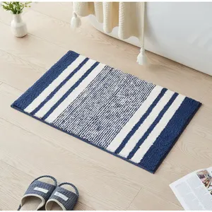 Navy Blue Striped 24"x16" Non Slip Washable Bath Mat 24" X 16" Open Package