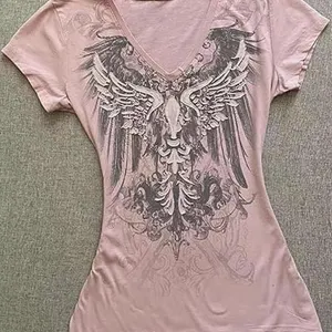 Goth Top Women Mcbling Short Sleeve Streetwear Vintage Look Graphic Tee Pink - New
