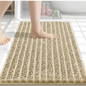 Bathroom Rugs Mat 24x16, Soft Absorbent Chenille Shaggy Bath Mat Beige - New