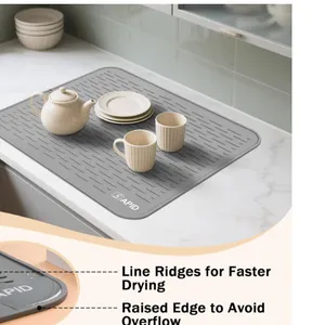 Silicone Dish Drying Mat: Large 21x18 Inch for Rack & Kitchen Counter Heat Resistant - Retail Packag