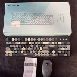 Retro Wireless Keyboard Mouse Combo,Round Keycaps,for PC Laptop,Black Grey preowned