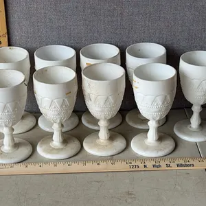 Vintage Kemple Glass Lace & Dewdrop Pattern Goblets Set Of 9