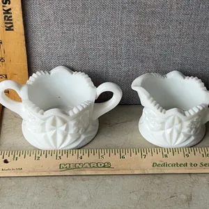 Vintage Kemple Milk Glass Starburst Sugar & Creamer Set