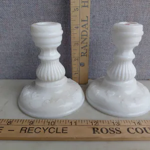 Vintage Kemple Glass Leaf Pattern Candlestick Holders