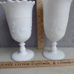 Vintage Kemple Milk Glass Celery Vases, Ivy In Snow Pattern