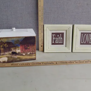 Folk Art Wood Box & 2 Wood Wall Decor
