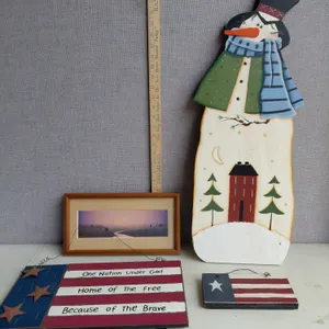 Wood Snowman, 2 Flags, & Liles '03 Print