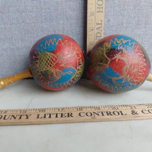 Vintage Hand Carved/Painted Cuba Miracas, Handles Have Damage