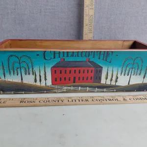 David Folk Art Wood Chillicothe Box 15"X5"X4.25"